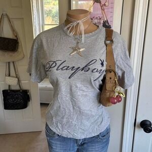 y2k 2000s playboy grey spellout graphic tee